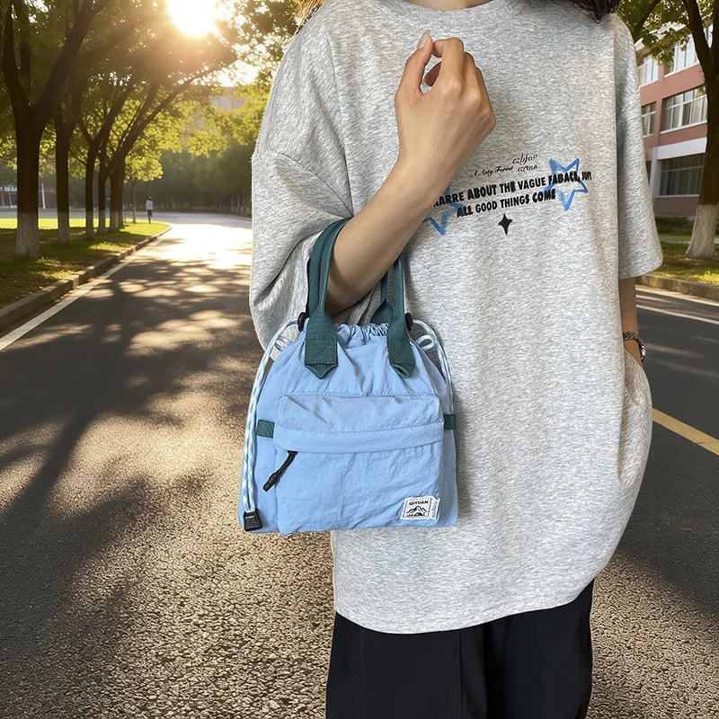 2026 Casual Children Handbags Color-blocked Shoulder Bag for Boys Girls Drawstring Crossbody Bucket Bag