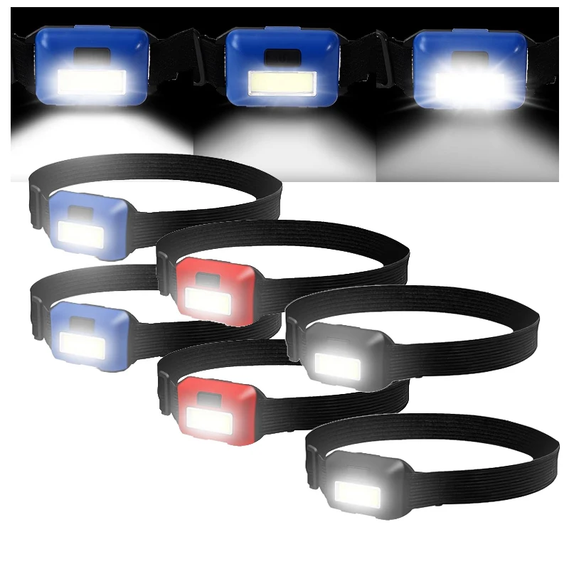 Farol LED COB portátil com 3 modos, mini faróis, lâmpada de cabeça para acampar, caminhadas, pesca, aventura, ciclismo, ao ar livre