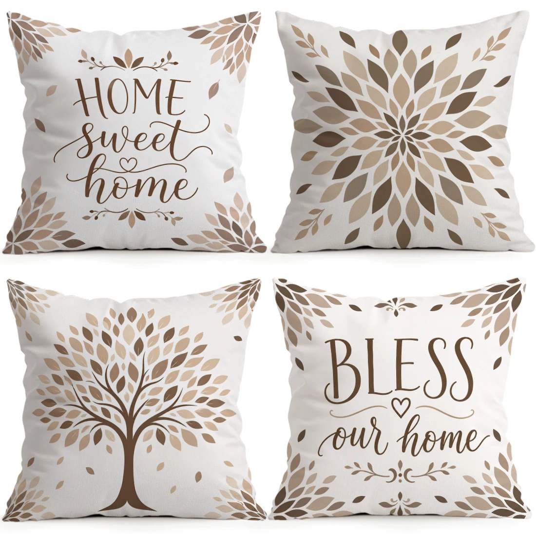 1/4pcs Brown Tree Of Life Family Theme Cushions Pillowcase Polyester Cushion Cover Throw Pillow Pillowcover Home Car Sofa Decor