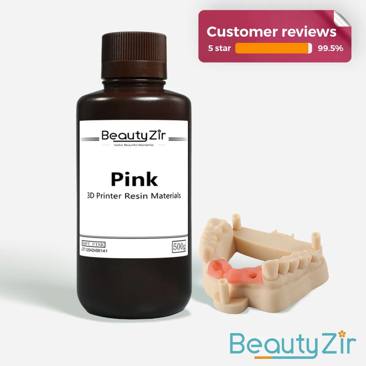 Beautyzir Gingiva Mask Resin Pink 3D Printer Dedicated Resin Temporary crown Dental resin 1 Bottle (500g)