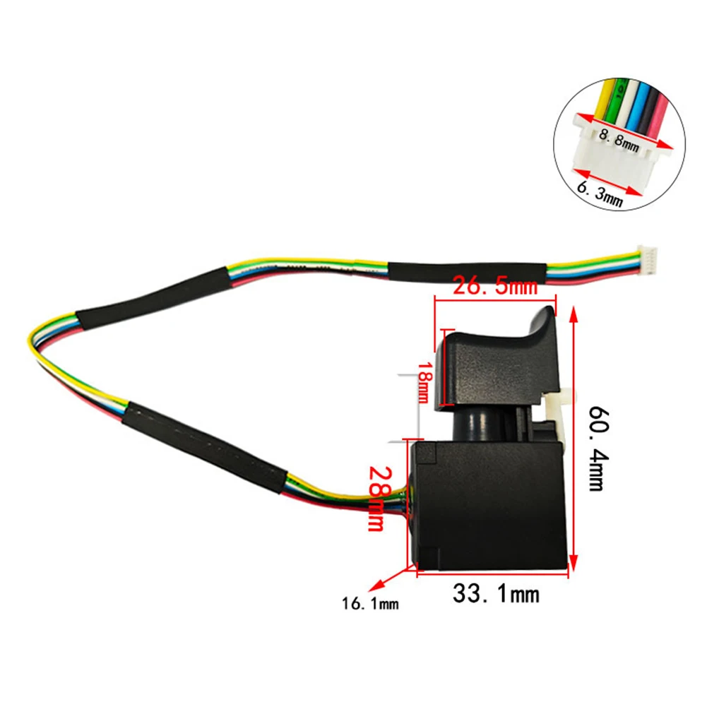 Black 6 Wire Control Push Button Trigger Switch For Brushless Electric Hammer Drill Cordless Power Tool Repair Accessory