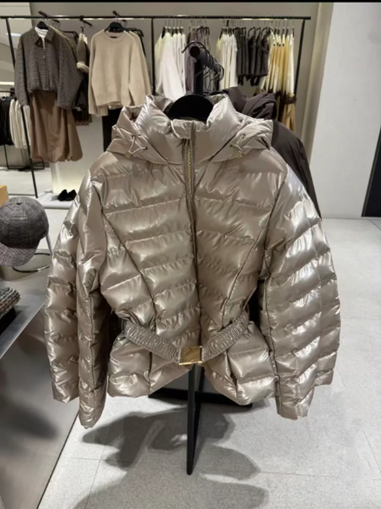 

Winter Commute Thiened Slim Fit Hooded Windproof Jaet Cotton Outerwear Coat Glossy Surface 2025 New Sle Ladies Faion