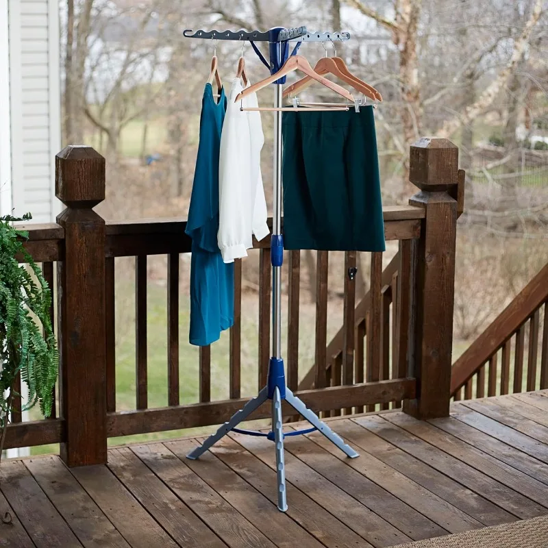 

Collapsible Portable Indoor Tripod Clothes Drying Rack for Hanging Laundry | Silver and Blue Medium