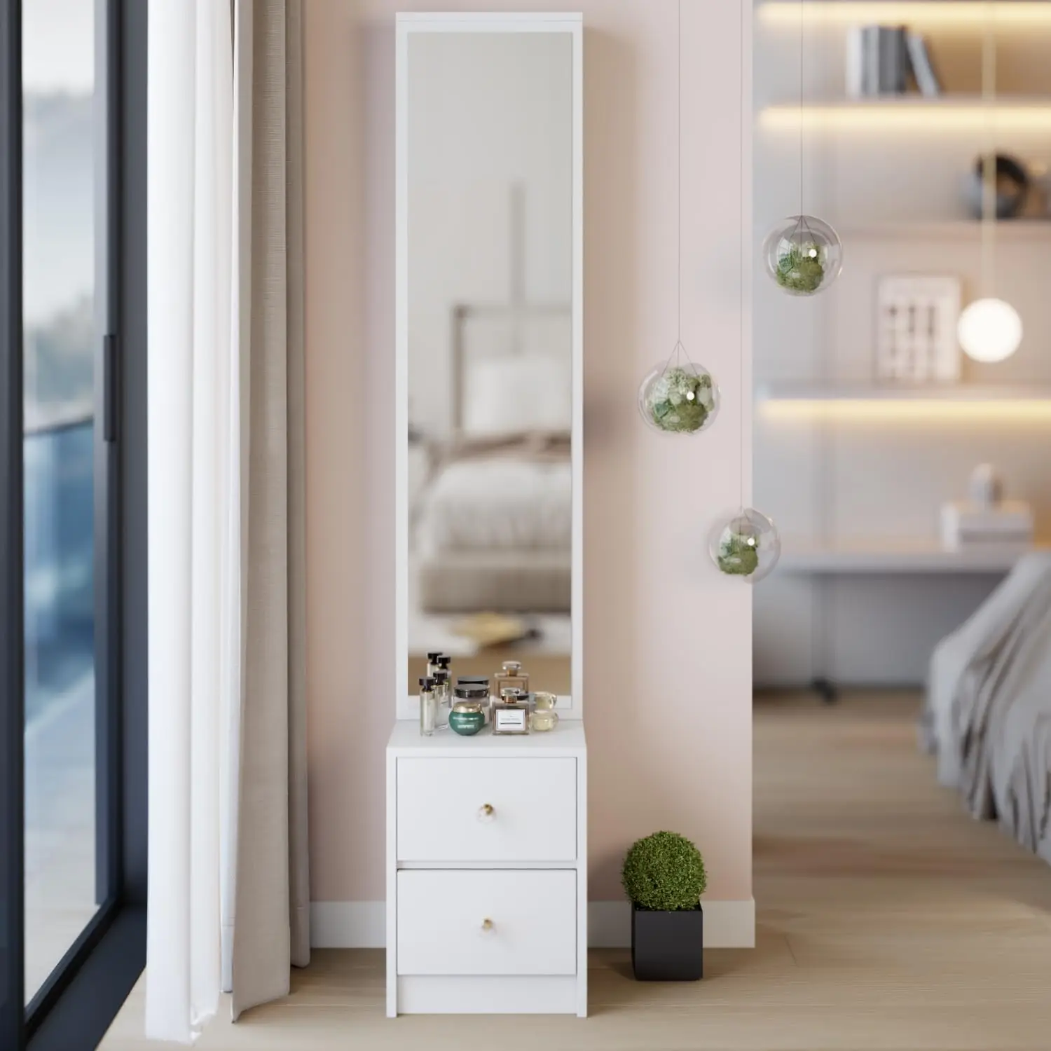 

63in Full Length Mirror Cabinet 15.7x11.8in Multi Layer High Capacity Storage Use Alone or With Vanity Customized