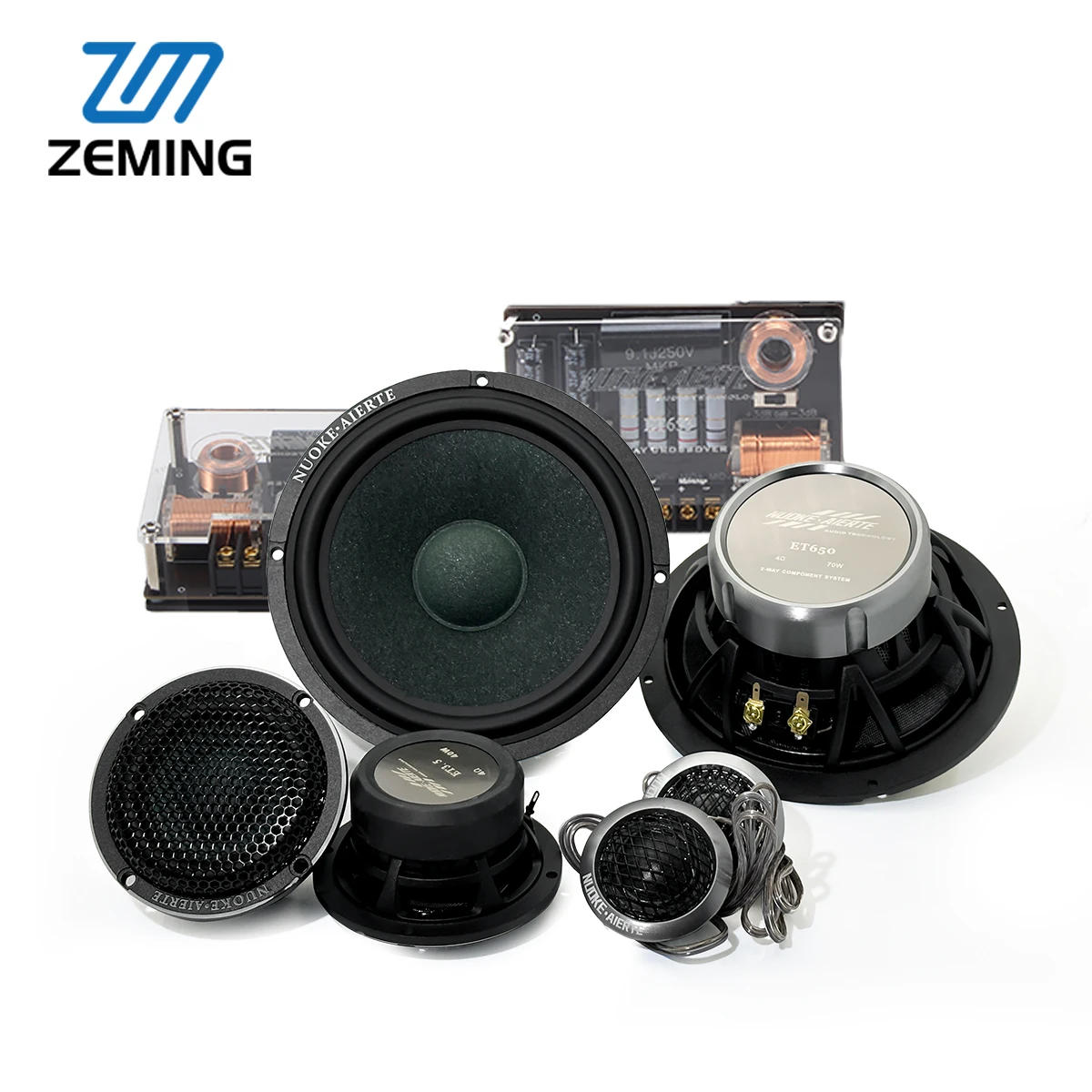 Aluminum 80mm Y30 Ferrite Magnet 6.5Inch NOM 100W 3-way Full Range Component Car audio Speakers with woofers/tweeters/crossovers