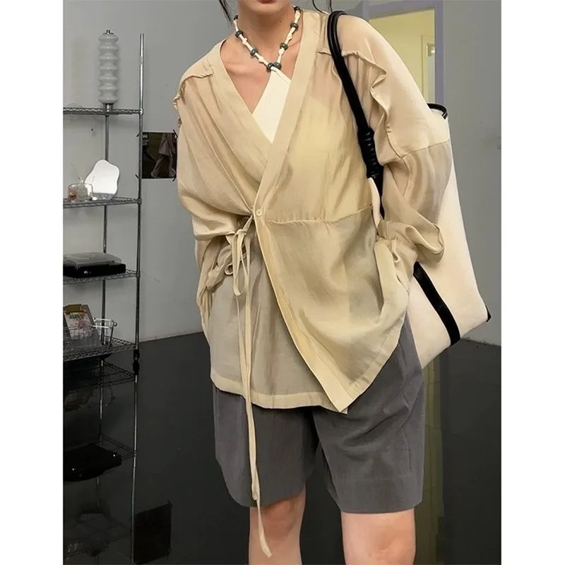 

Sun Protection Shirt Women's Summer Loose Lace-up Chinese Style Solid Color Fashionable Casual Top