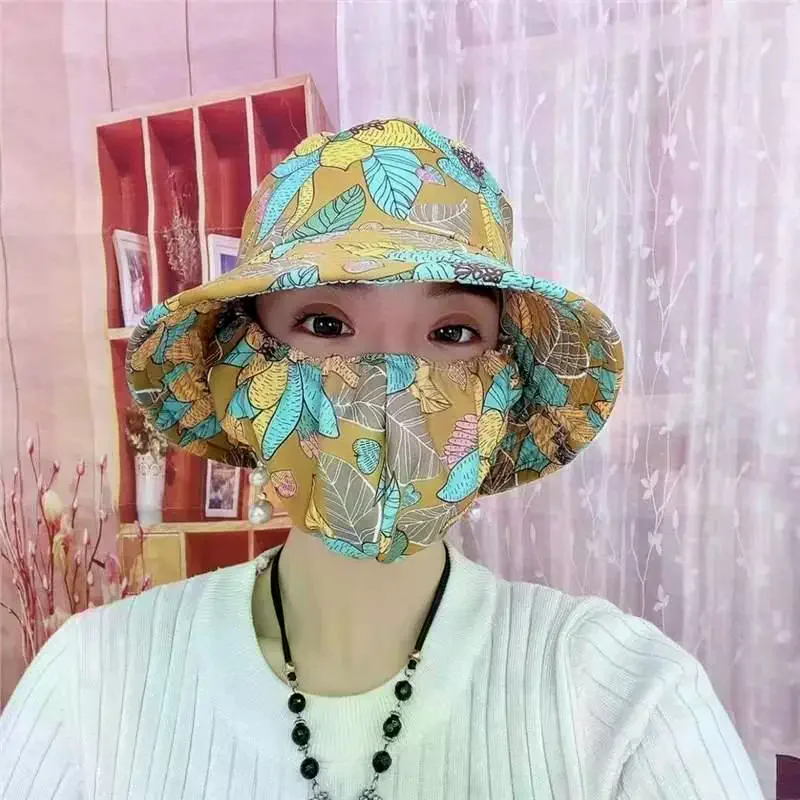 1 Piece Summer Women Countryside Style Fashion Floral Hat With Mask And Fisher Hat