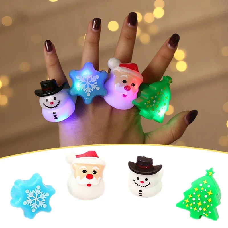 

Glowing Flash Rings Christmas Gift Merry Christms Party Finger Lights Snowflake Xmas Tree Snowman Ring Children Finger Toys