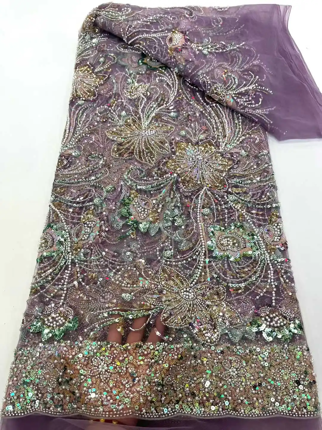 African Mesh Lace Fabric Nigerian Sequins Lace Fabric High Quality French Nigerian Laces Dresses for Women Party Wedding Sewing