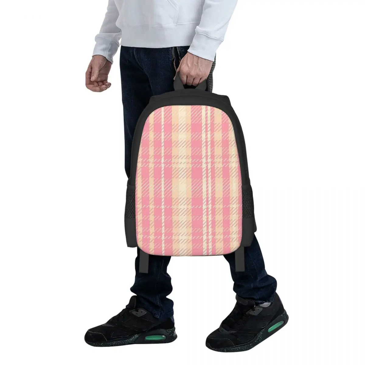 

Strawberry Cream Plaid Student Backpack School Bag Hiking Travel Daypack for Men Women Fashion Bookbag Shoulder Bags