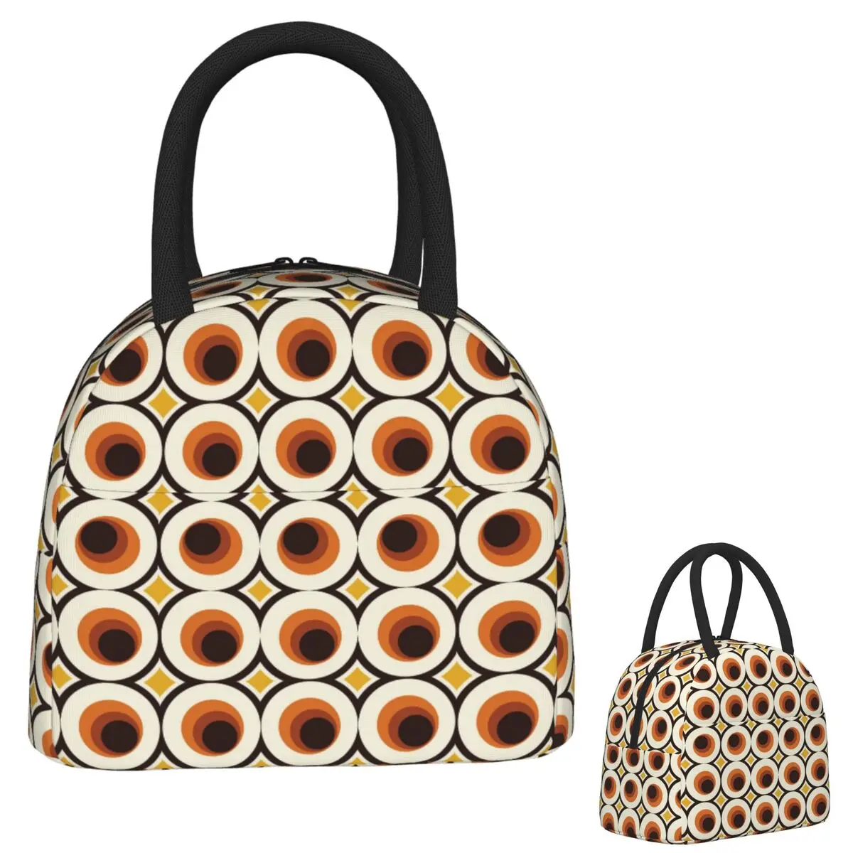 

Оранжевый современный круг 1970-х годов середины века 1, изолированная сумка для обеда для женщин и детей, портативные коробки для еды, термосумка для ланча