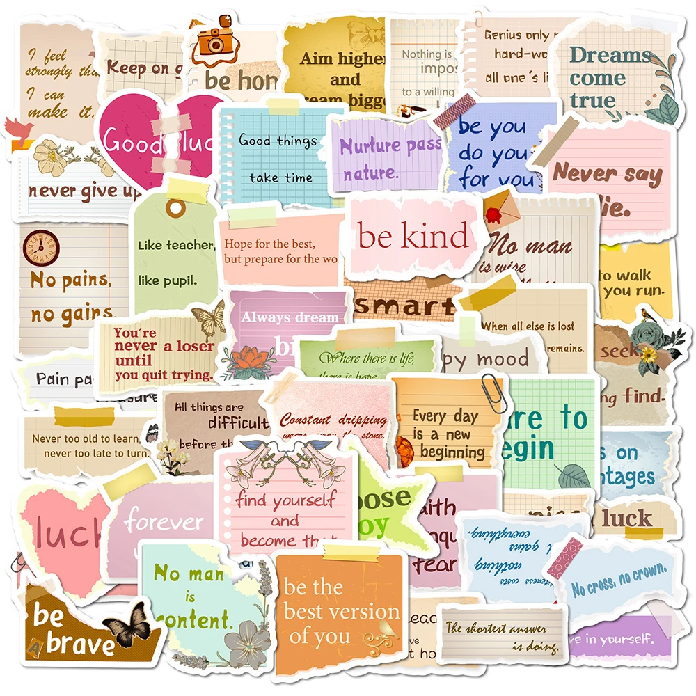 10/30/50/100pcs Cartoon Inspirational English Phrases Stickers Funny Waterproof Graffiti DIY Phone Case Diary Luggage Kids Decal