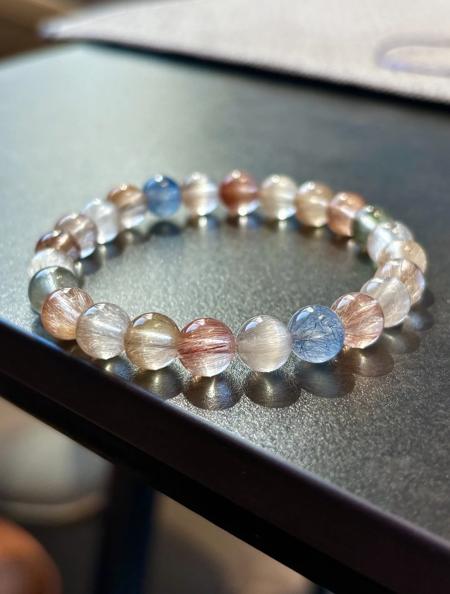 

Натуральный цветной рутиловый кварц, прозрачный круглый браслет 8,2 мм, женский браслет с рутиловым кварцем, класс ААААА