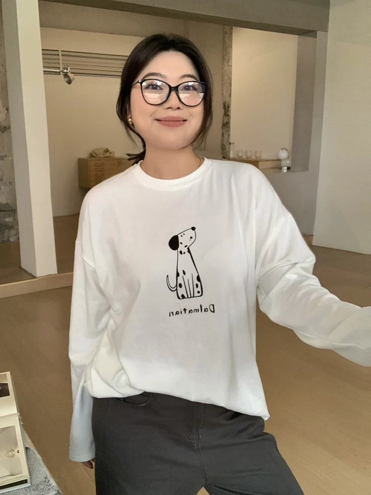 

Loose Long Sve T-irt Women plus Size Printed Casual Sle Autumn Faion plus Size Slimming Top Korean Sle Lin Daixiao