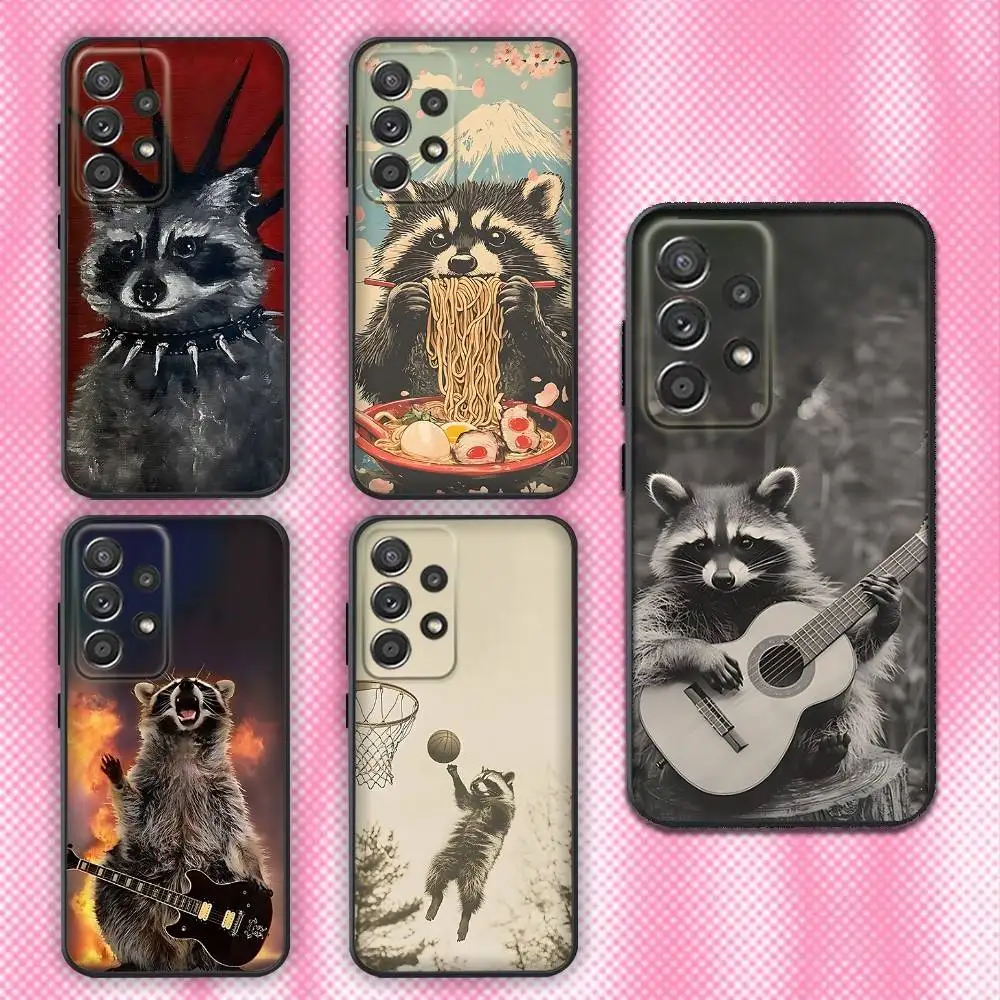 

Cute canvas Raccoons Phone Case For Samsung Galaxy A13,A21s,A22,A31,A32,A52,A53,A71,A80,Soft Black Shell