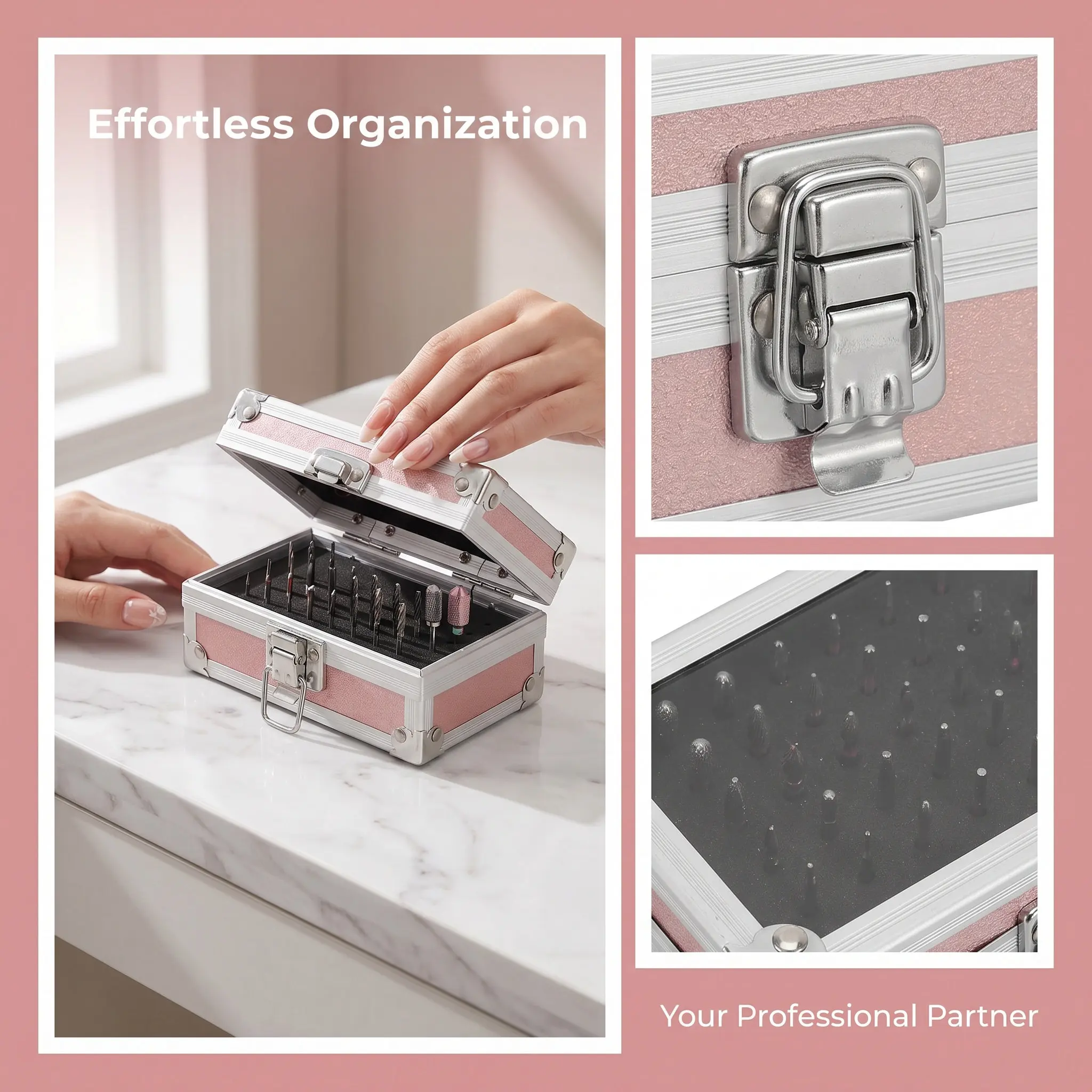 Nail Drill Bit Storage Box Manicure Organizer 50 Slot Case Metal Electric E-file Holder Gel Hole