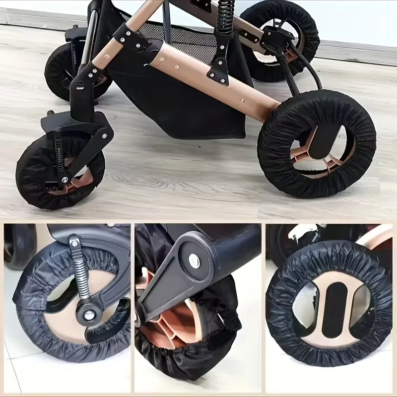 4pcs Stroller Wheel Covers - Heavy-Duty Dustproof & Easy-Clean Stroller Wheels with Non-Slip Grip, Compatible with All Strollers