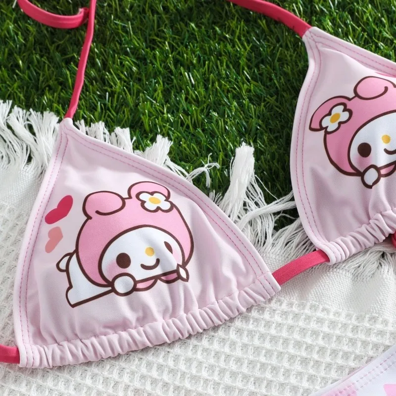 Kuromi Melody Cartoon Anime Cute Sexy Kawaii Bikini Set Push-up Bra Seaside Holiday Beachwear Pool Party Swimsuit Y2k Swimwear