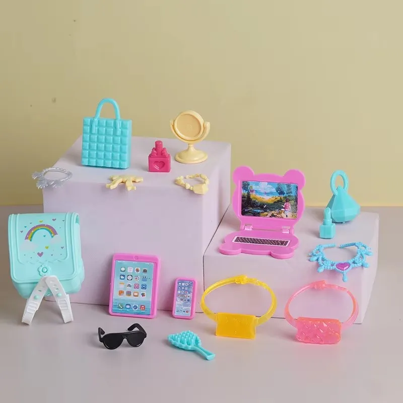 Juego de accesorios para muñecas pequeñas, lápiz labial, espejo, bolsos para reloj de ordenador, accesorios bonitos para muñecas Barbie, juguetes de cumpleaños para niños, regalo
