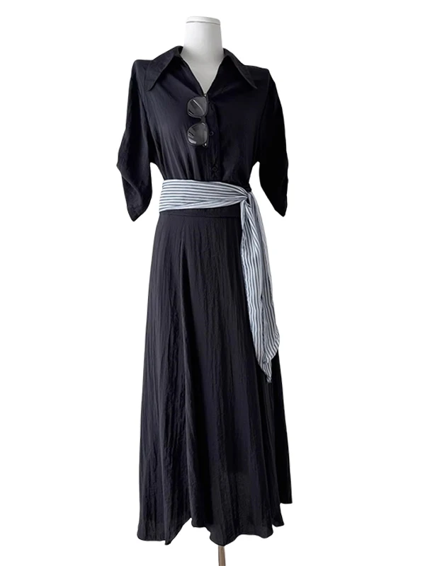 Women's Autumn High Waist White irt And Skirt Set Single Button Flip Collar Top And A-Line  Skirt Two-Piece Ensemble