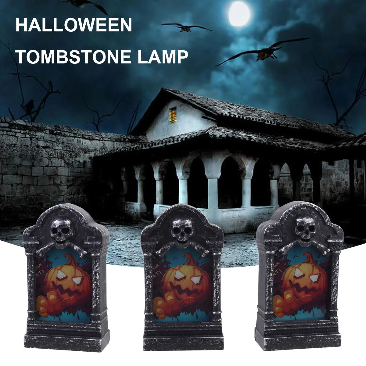 

2Pcs Halloween Tombstone Light Resin Decorative Lamps Pumpkin Design Portable C Small Night Light Festive Atmosphere