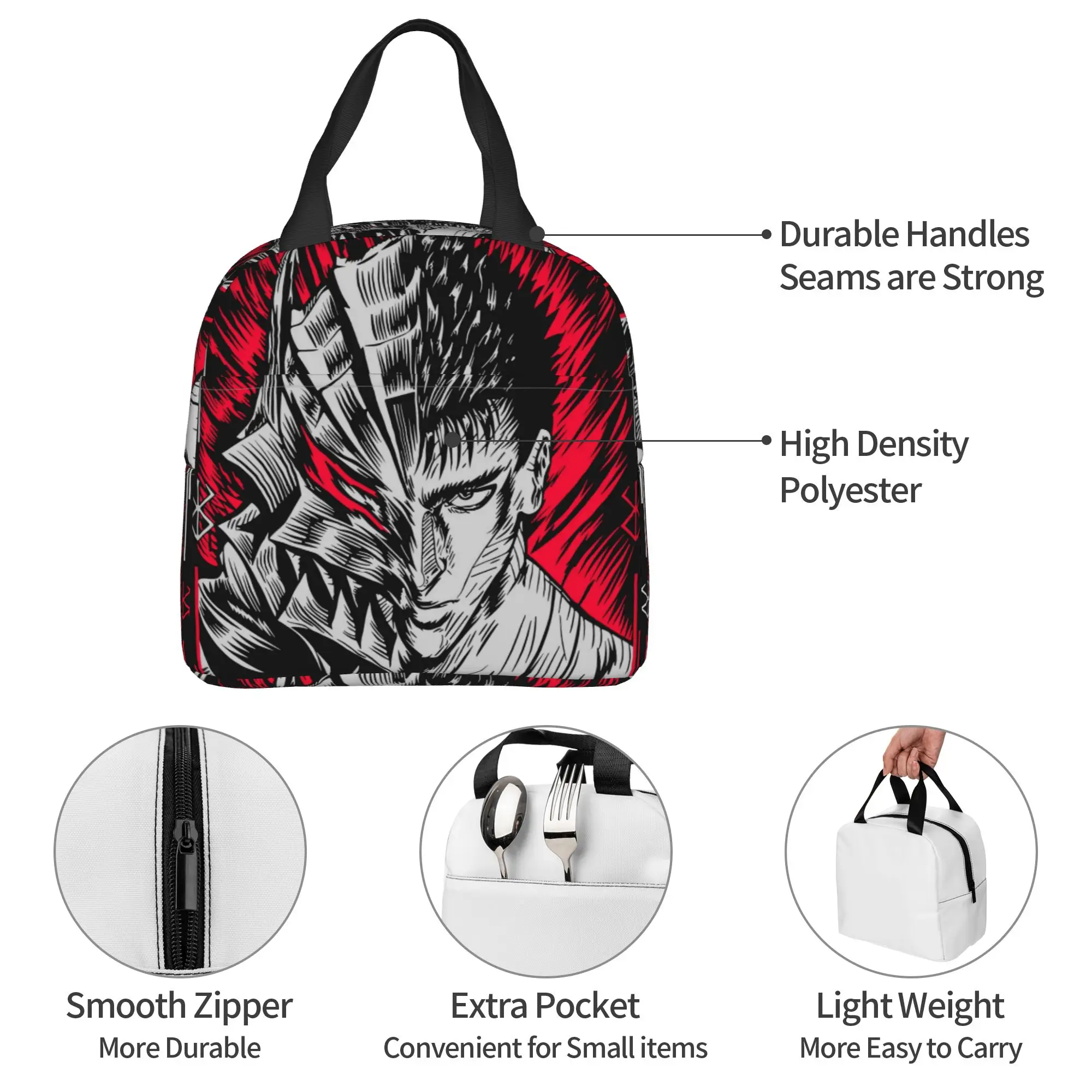 B-Berserks Bolsa de almuerzo con aislamiento térmico, marca Warriors, con estampado de Warrior Comic, contenedor de almuerzo portátil, caja de comida para viajes y campamento