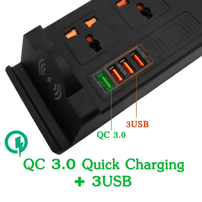 wireless fast charger quick charge station 3USB + QC 3.0 Charger Port 3ways univesal socket power extension