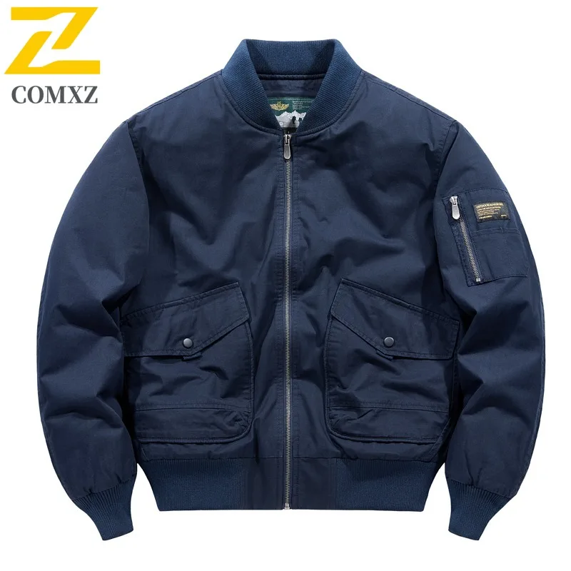 سترة COMXZ 2025 للرجال من القطن سترة شتوية كلاسيكية الطراز كبيرة الحجم ملابس عمل أمريكية غير رسمية للشباب معطف بيسبول