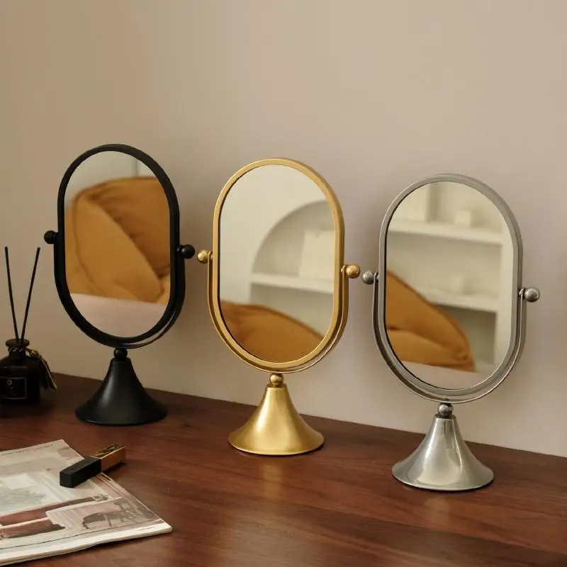 Desktop wrought iron retro makeup mirror, new minimalist home bedroom with standing vanity mirror