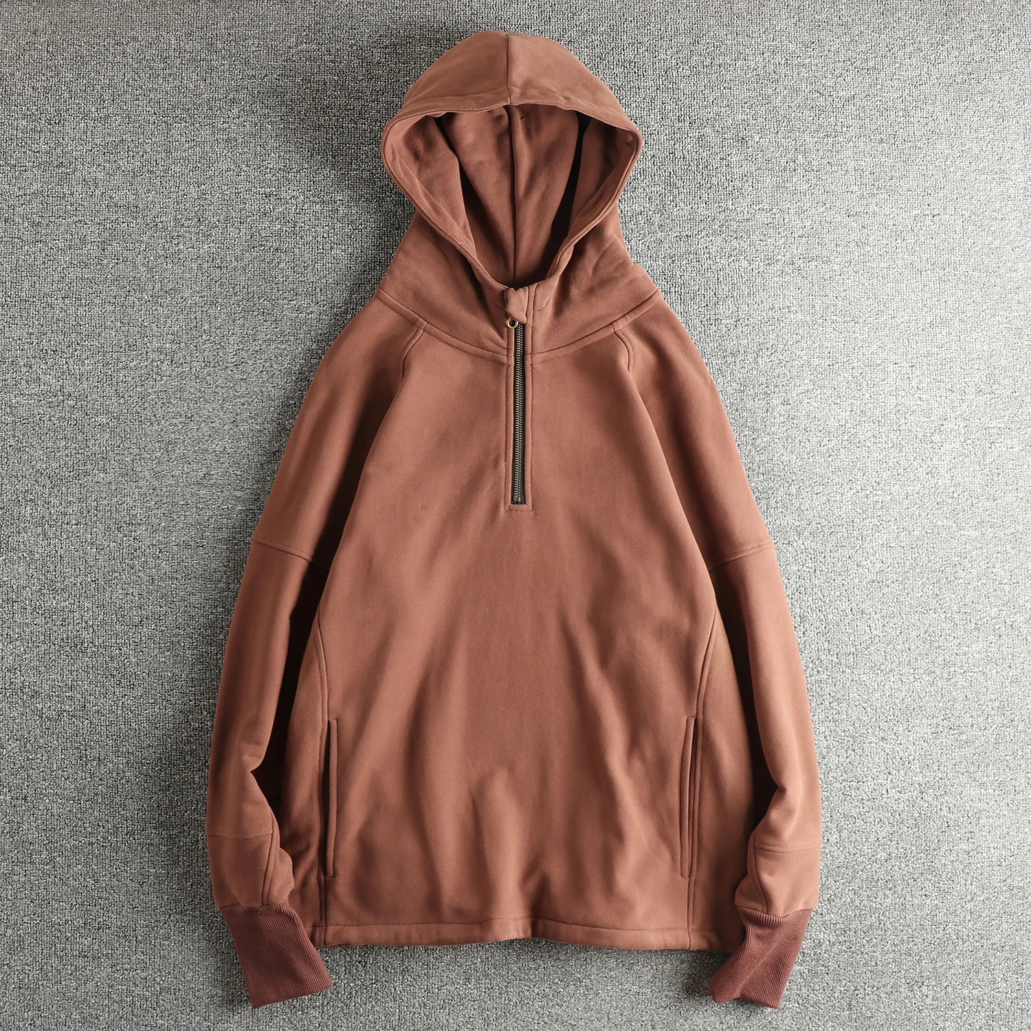 

American Retro Thickened Hardman Style Hooded Sweatshirt Men's Autumn Winter Trend Casual Outerwear Fleece Lined Half Open Co...