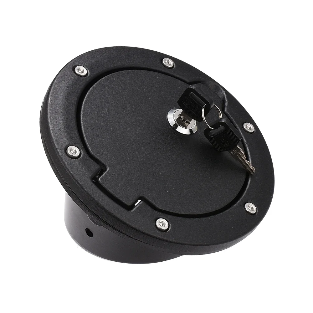 Black Aluminum ABS Fuel Filler Door Cover Gas Tank Cap for Jeep Wrangler JK 2006-2017  Tank Covers Accessorieswith Lock