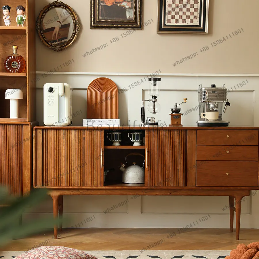 LD retro dining side cabinet cherry wood organ rolling shutter door living room solid wood sofa side cabinet