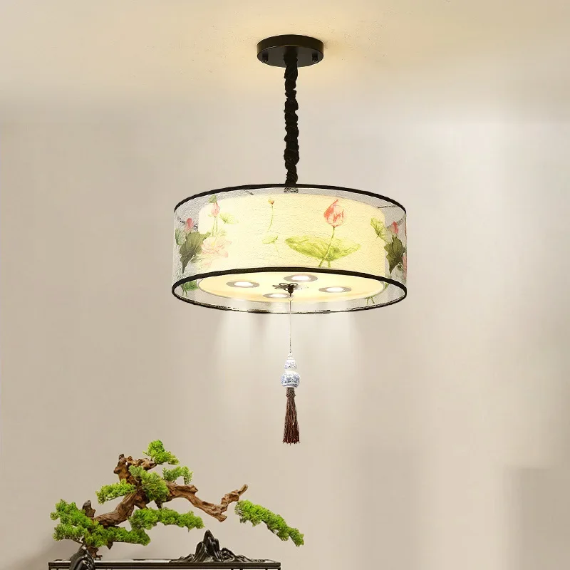 

New Chinese restaurant lotus chandelier with spotlight LED round hotel teahouse box hot pot restaurant bar table light