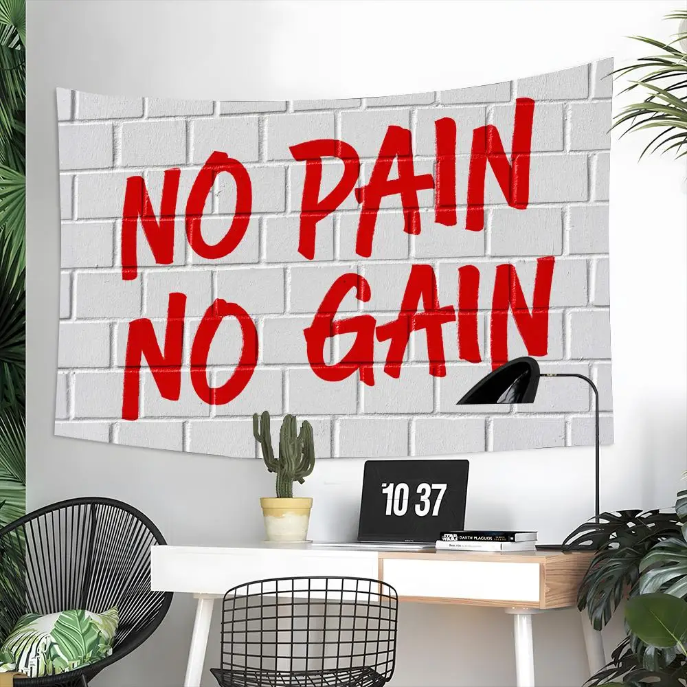 Motivational Quotes NO PAIN NO GAIN Tapestry Aesthetic Wall Hanging Decor Microfiber Fabric Art for Bedroom Living Room Home