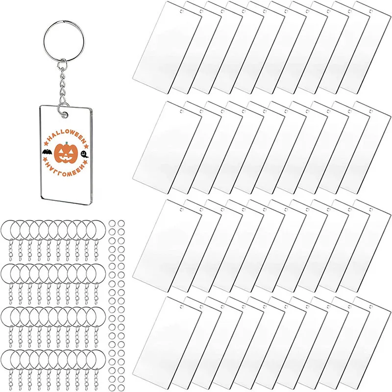 Transparente Acryl-Schlüsselanhänger-Rohlinge mit Biegering für DIY-Bastelarbeiten, Gravur und Bemalung