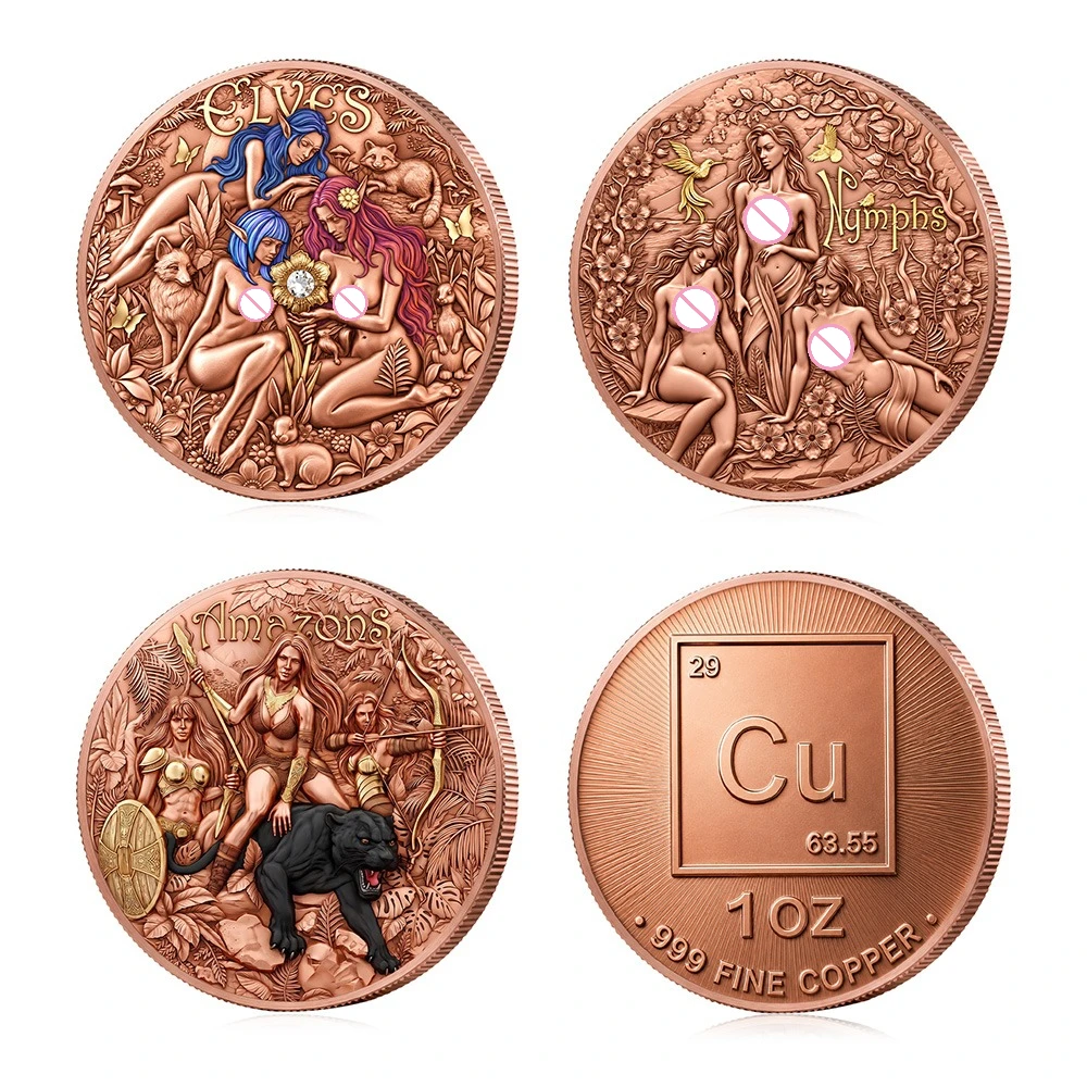 1oz .999 Fine Pure Copper Coin Mythical Goddess Elves Nymphs Amazons Commemorative Challenge Coin Round Souvenir Gift Decor