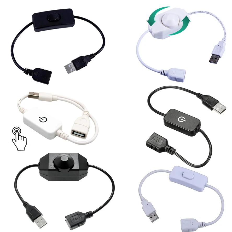 5 فولت USB مقبض باهتة التبديل USB أنثى إلى ذكر تمديد الحبل مع الروتاري على قبالة تحكم LED أضواء شرائط ليلة ضوء لمبة
