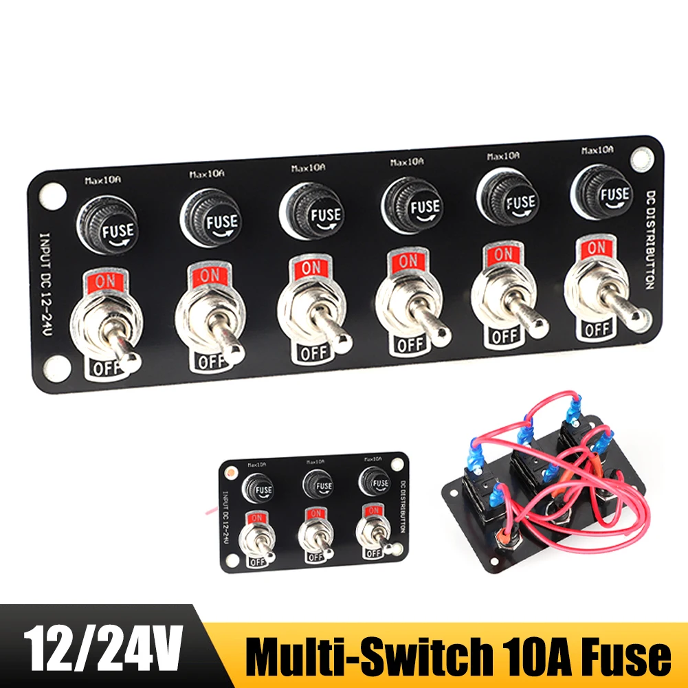 

3 Gang/6 Gang Toggle Switch Panel 12V/24V On/Off Rocker Toggle Switch with 10A Fuse Racing Cars RV Camper Marine Boat Yacht