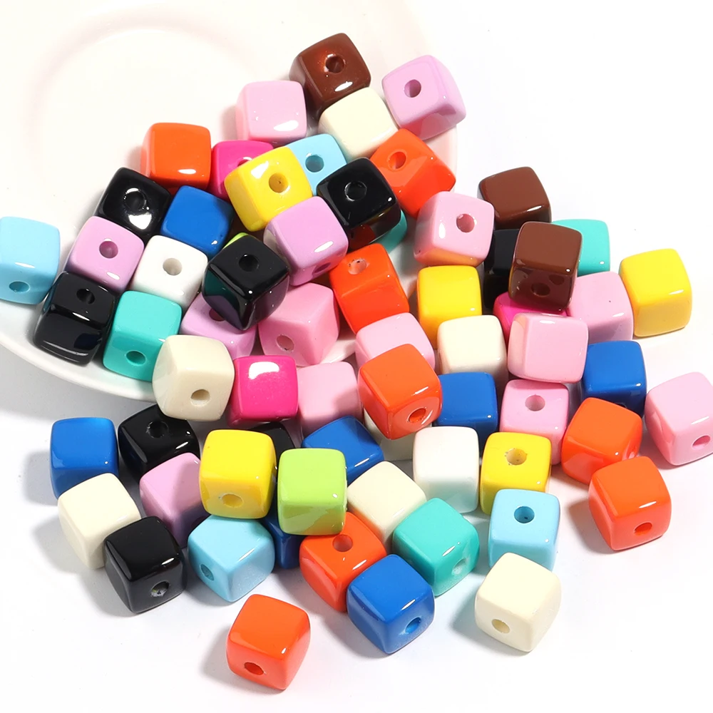 10pcs/Lot Acrylic Square Shape Beads Baking Varnish Cube Spacer Bead for DIY Original Bracelet Necklace Charms Jewelry Making - view 3