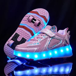 Childrens Skate Shoes with USB Charging Fashionable Girls and Boys LED Lights Sneakers Outdoor Casual Flat Tennis Shoes for Kids