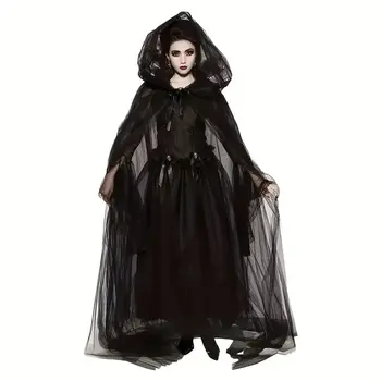 Schwarzer Brautschal, Hexen- und Vampir-Cosplay-Umhang, Halloween-Doppelumhang, Spielparty-Kostüm-Requisiten, Festtags-Verkleidung 10 best sales Halloween-Kostüm - №1