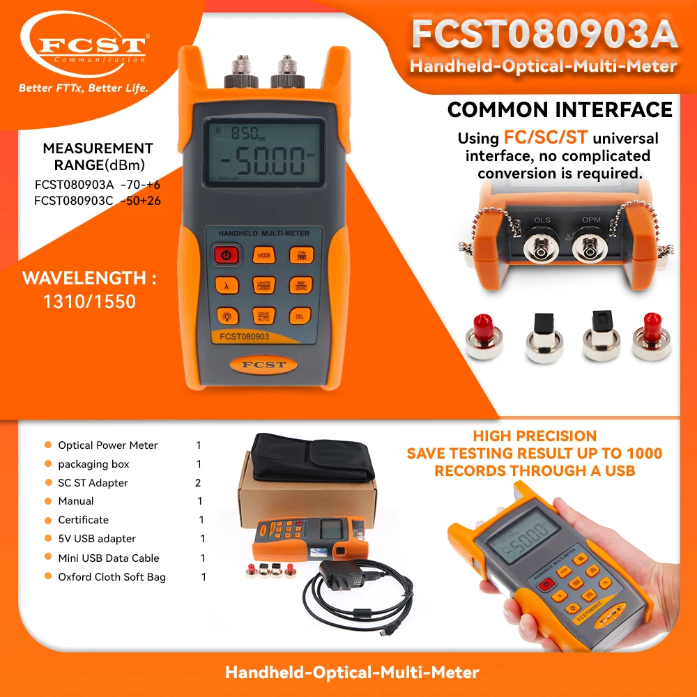 

FCST FTTH Fiber Optical Power Meter Light Source Handheld SM MM All in One Fiber Optic Multimeter For Telecom Newwork Testing