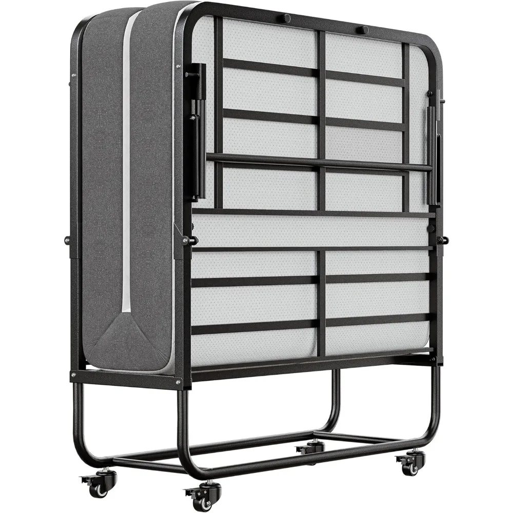 سرير مزدوج قابل للطي مع مرتبة، 75 × 38 مطوي، محمول للضيوف قابل للطي إضافي للبالغين