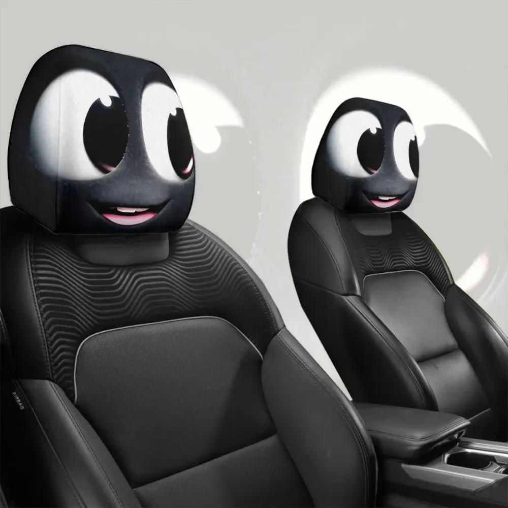 2-Piece Car Headrest Cover With Big Eyes And Cute Expressions Personalized Car Decoration Suitable For Long Distance Travel