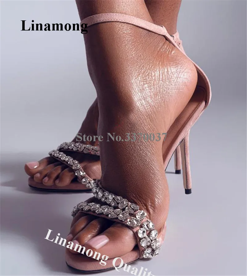 

Rhinestones Shining Sandals Linamong Bling Bling Crystals Straps Stiletto Heel Gladiator Sandals Diamonds Wedding Heels