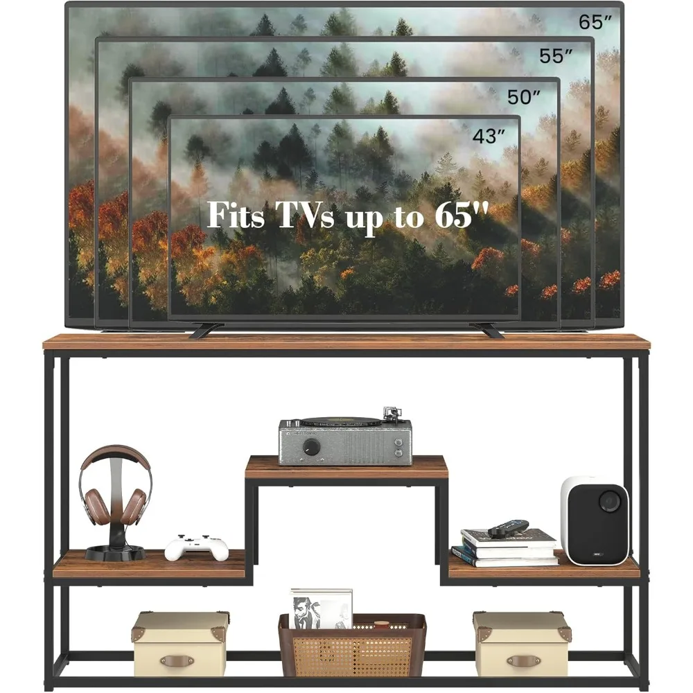حامل تلفزيون لأجهزة التلفاز حتى 65 بوصة، طاولة وحدة تحكم تلفزيون مع أرفف تخزين مفتوحة من 3 طبقات، مركز ترفيه صناعي حديث لـ Li