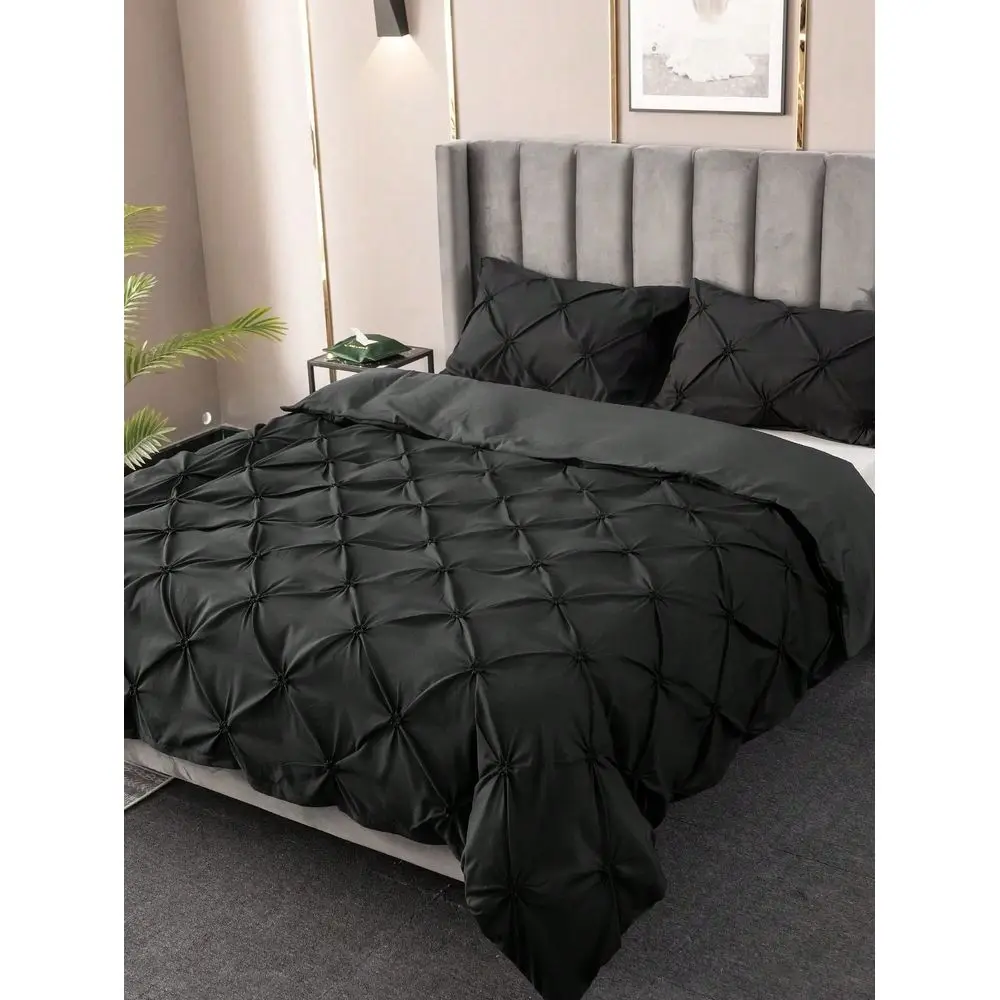 Juego de funda nórdica de poliéster con estampado floral negro, juego de funda nórdica minimalista y ligero de microfibra, adecuado para cuatro personas