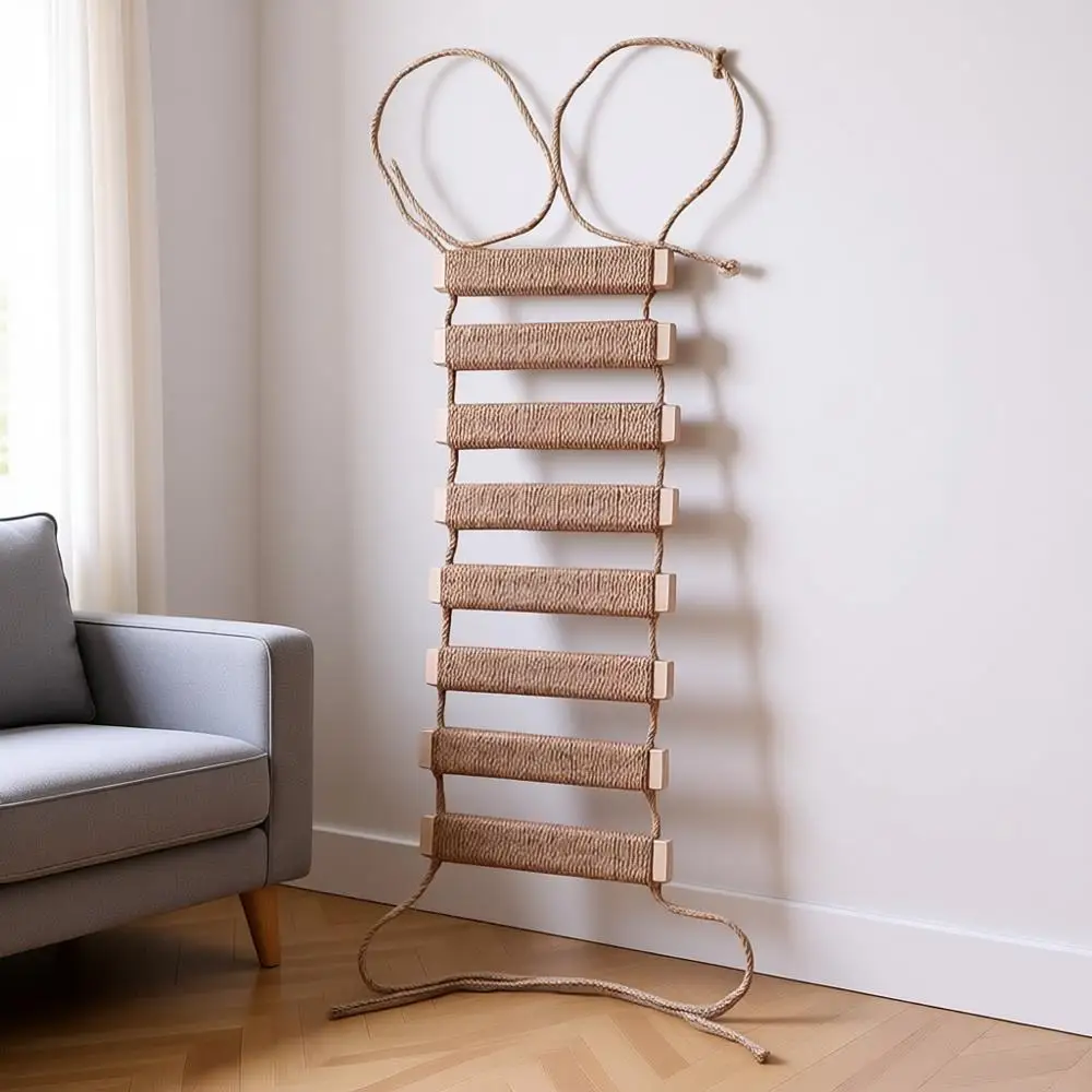 

Outdoor Cat Tree with Wall Climb Bridge & Rope Ladder - 20in Hemp Rope Cat Wall Furniture Cat Ladder