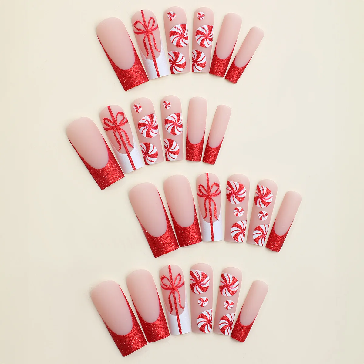 24pcs Christmas Press on Nails Red French Manicure False Nail Bow and Snowflake Full Coverage Nail Tips for Women&Girl Nail Art