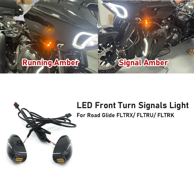 

Motorcycle Alloy Front LED Turn Signals Running Amber&Signal Amber for Harley Davidson Road Glide FLTRX FLTRU FLTRK 2015-2023